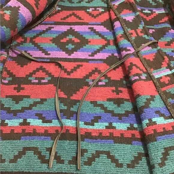 Woolrich Black Longline Aztec Print Hooded Overcoat Size Medium Made In USA - Picture 5 of 13